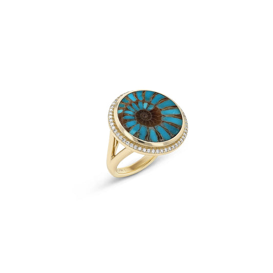 18K Ammonite & Turquoise Round Joni Ring