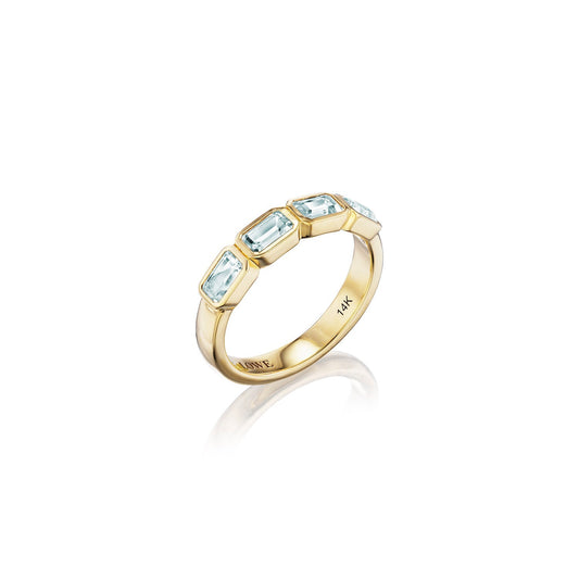 18K Aquamarine Emerald Cut Stacking Band Ring