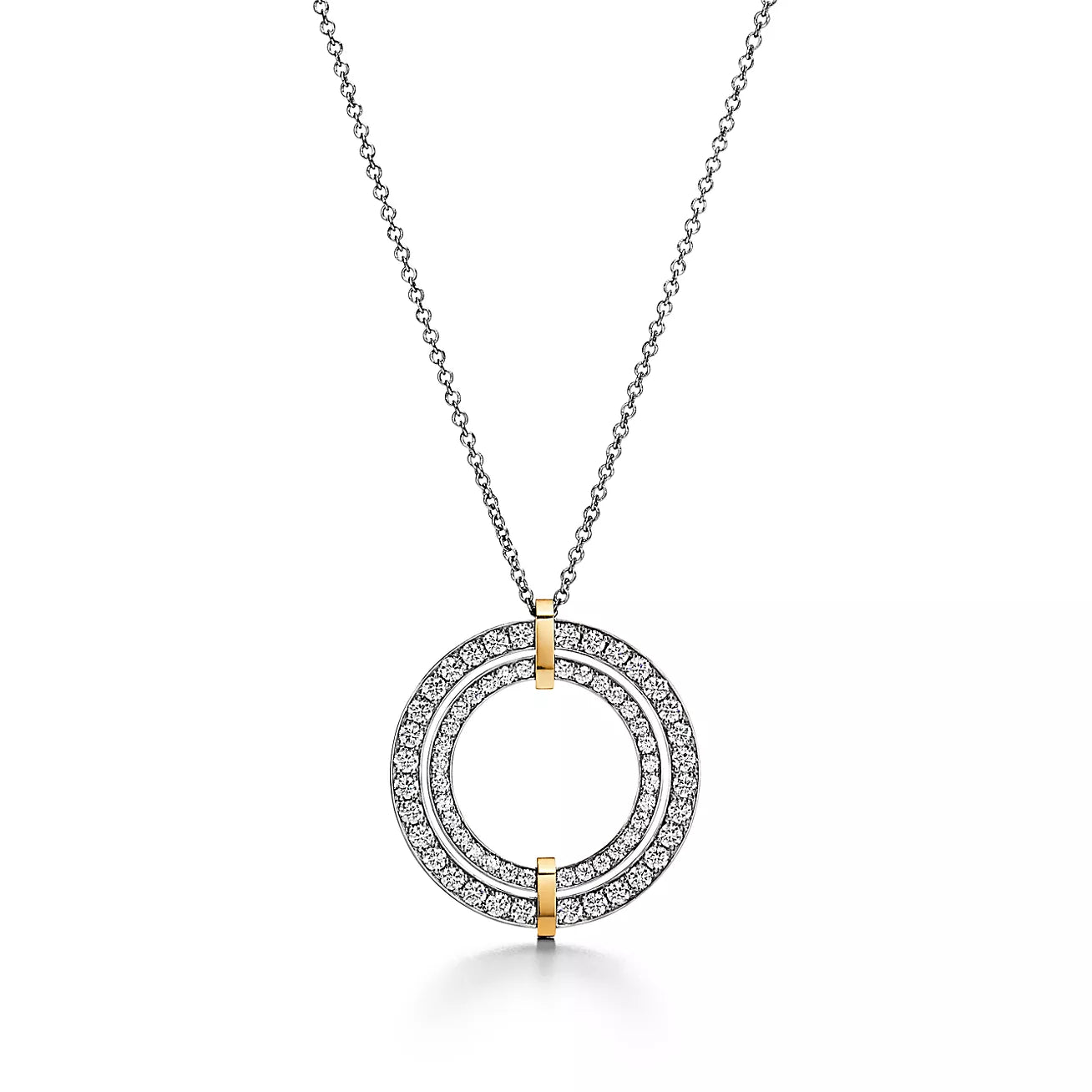 18K T Edge Circle Diamond Pendant Necklace