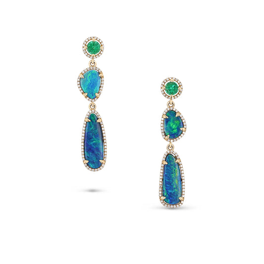 18K Emerald & Opal Freeform Drop Earrings