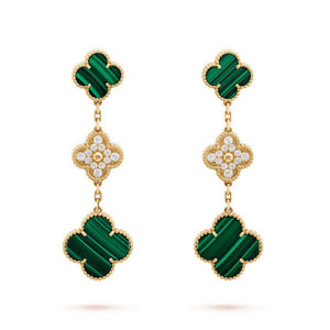 18k Magic Alhambra Three Malachite Motifs Earrings