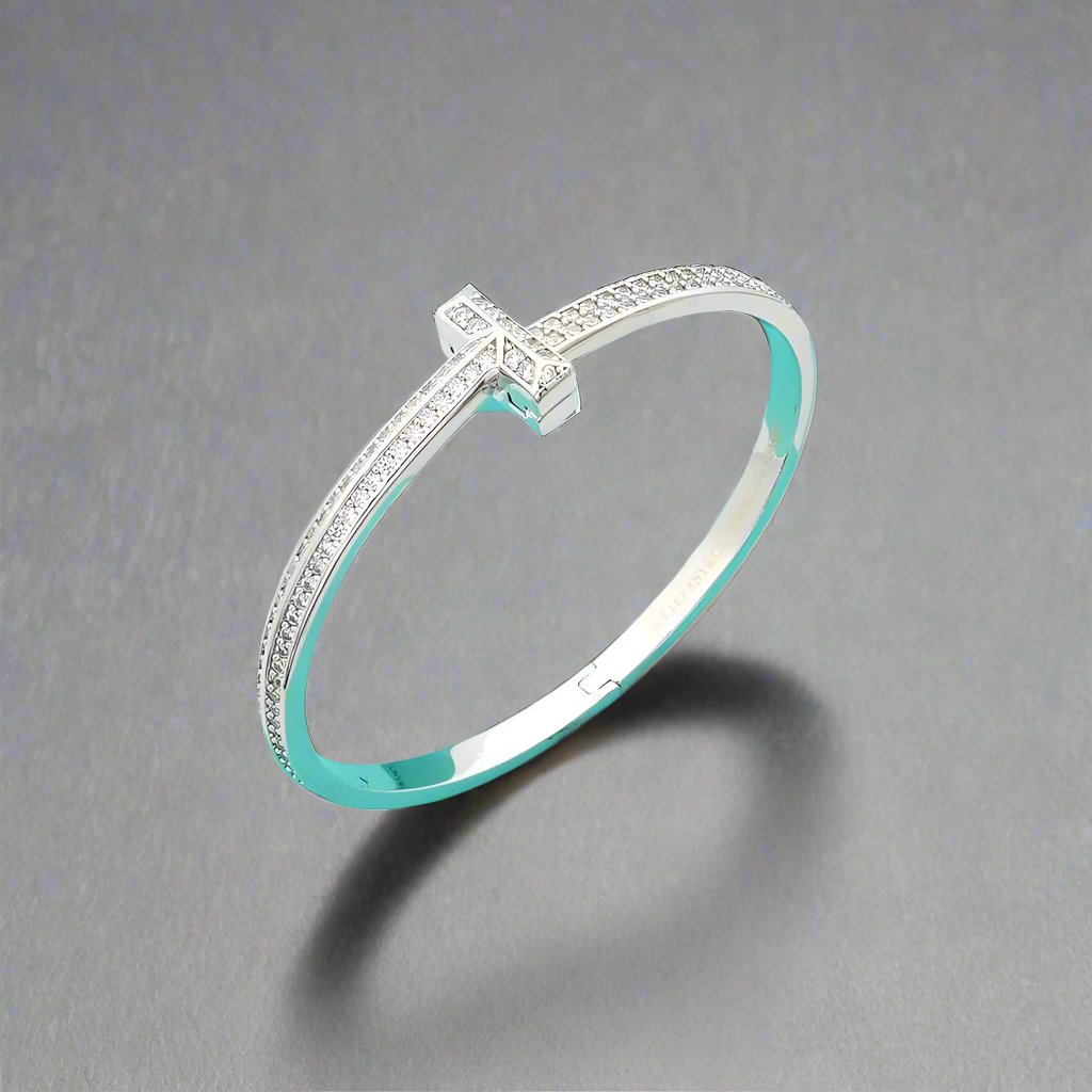 18K T1 Wide Diamond Bangle Bracelet