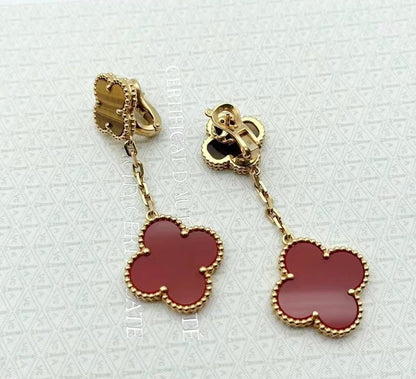 Diamor 18K Magic Alhambra Carnelian & Tiger Eye Earrings