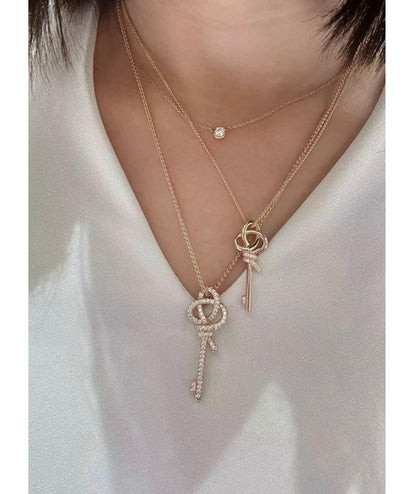 Diamor 18K T Keys Woven Diamonds Medium Necklace