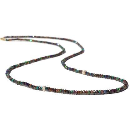 18K Black Ethiopian Opal Layering Necklace with Diamond Donuts