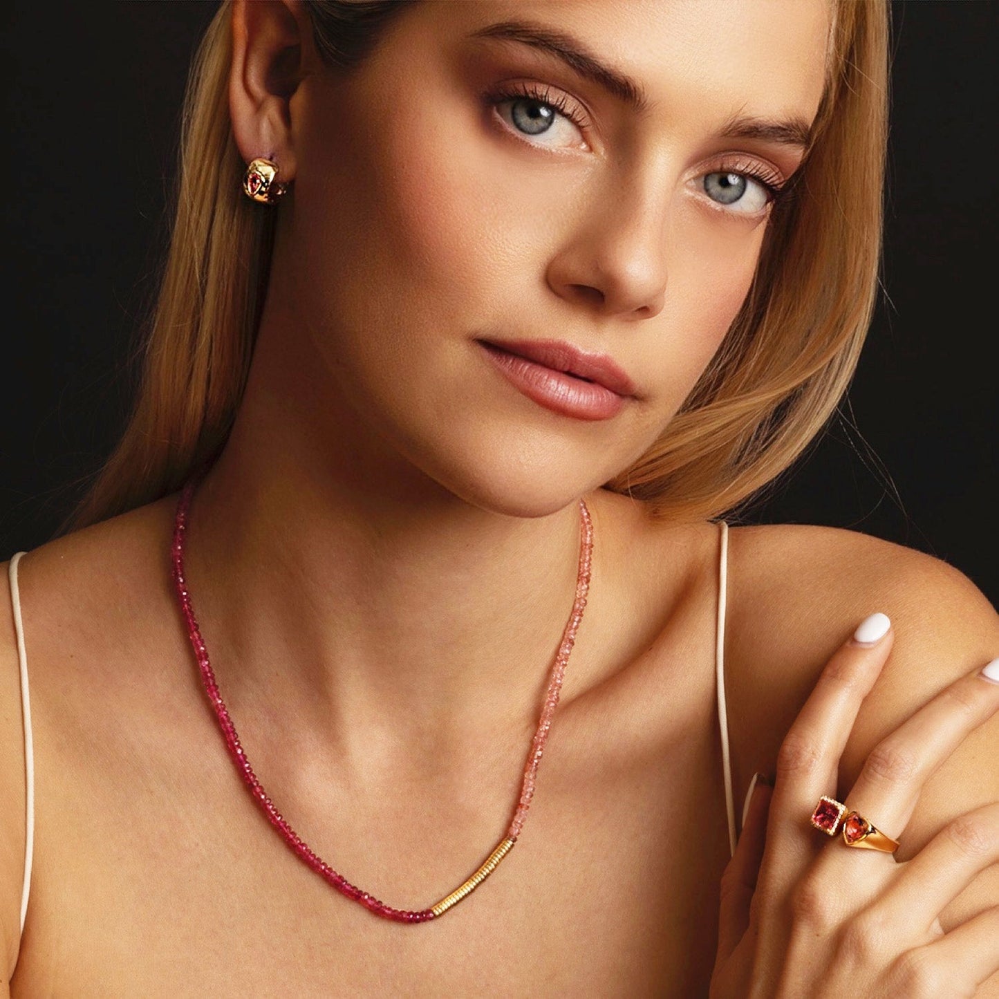 18K Pink Tourmaline Teardrop Bezel Thick Huggie Earrings